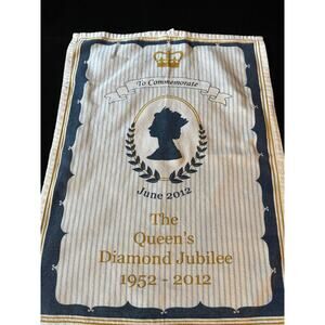 Queen Elizabeth II Diamond Jubilee Tea Towel 2012  Commemorative Linen 1952-2012